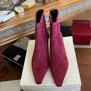 Square Toe Low Heel Short Boot Side Zipper Faux Suede Ankle Closed Toe Booties